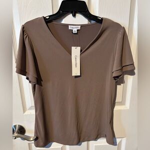 Calvin Klein Taupe V-Neck Blouse